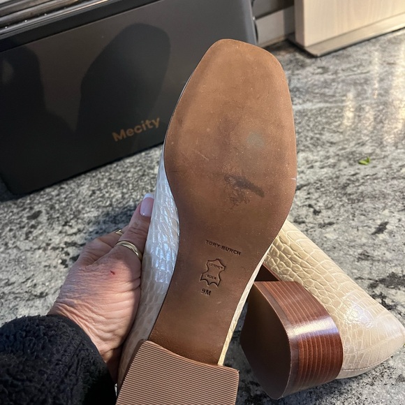 Tory Burch Square Toe Georgia Leather Ballet Flats In Brie Size 9M Women's - Picture 8 of 9